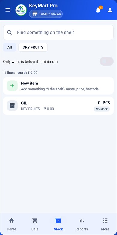 KeyMart Pro app stock list by item and group